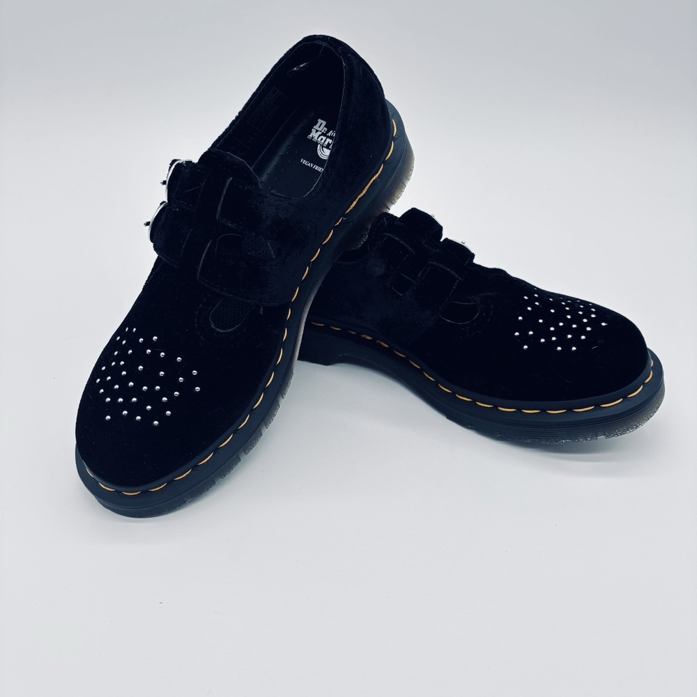 Dr. Martens Womens Vegan 8065 Velvet Mary Jane Shoe Black Size 7 Studded Flat
